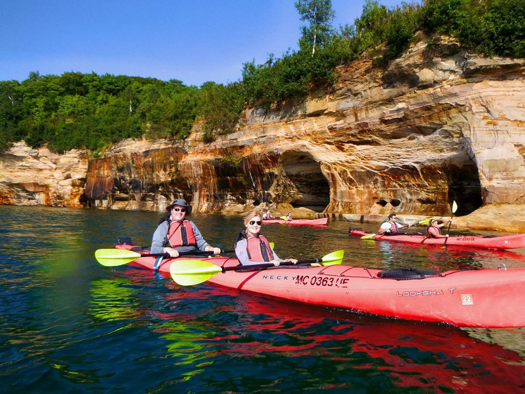 Kayaking along the Pictured Rocks cliffs. PC: Pictured Rocks Kayaking Kayaking along the Pictured Rocks cliffs. PC: Pictured Rocks Kayaking