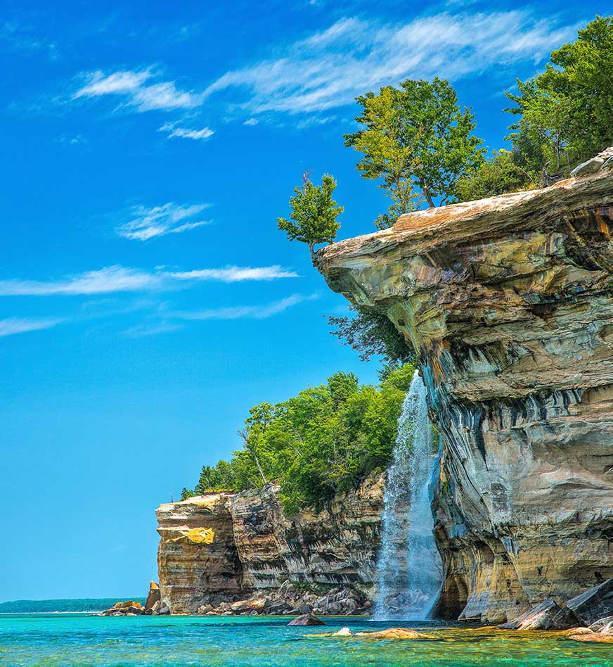 View from a Pictured Rocks Cruise of Spray Falls. Photo courtesy of Tim Trombley.