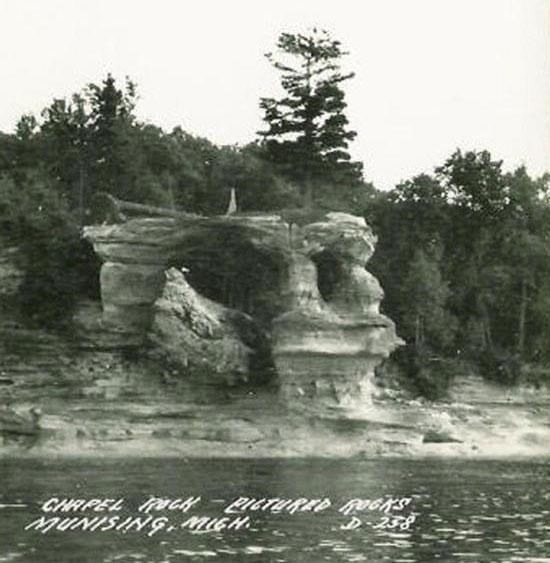 Chapel Rock, one of the landmarks in the Pictured Rocks, many years ago