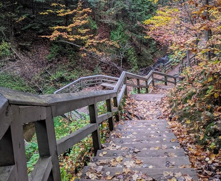 Stairs to see Munising Falls, a popular short walk in the Pictured Rocks