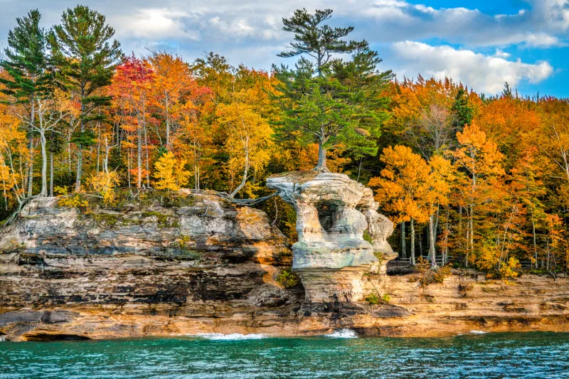 Chapel Rock, Pictured Rocks photo: See this iconic, free-standing sandstone formation with its natural arch and lone tree, a highlight of our boat tour.