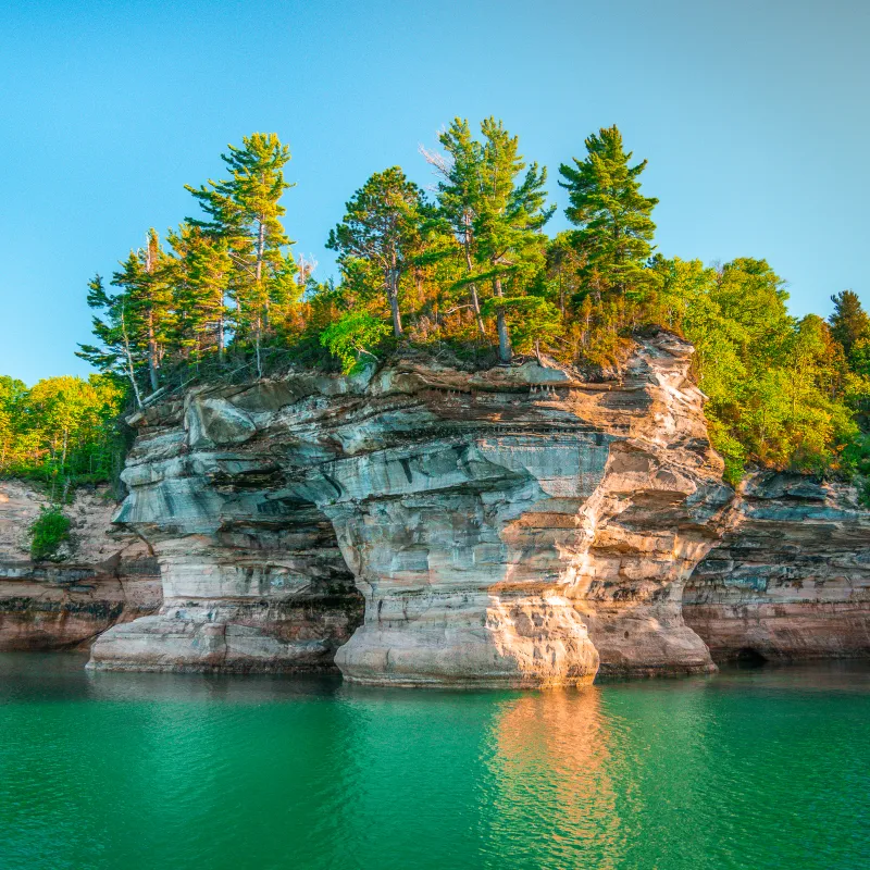 Indian Drum: Rock formation shaped like a drum, a unique feature on Pictured Rocks boat tours.